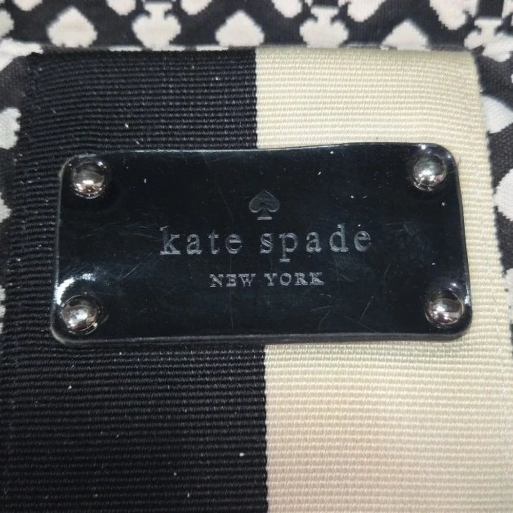 Kate Spade New York Stevie Diaper Bag Tote Black White Spade Print Racing Stripe
